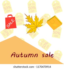 autumn sale paper package fallen leaves vector background