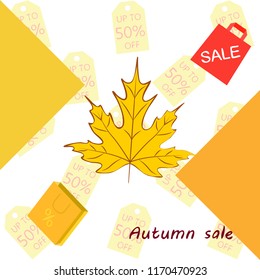 autumn sale paper package fallen leaves vector background