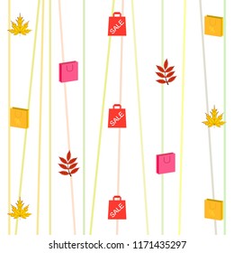autumn sale paper package fallen leaves vector background
