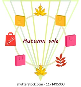 autumn sale paper package fallen leaves vector background