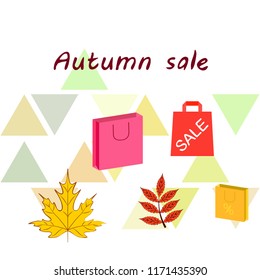 autumn sale paper package fallen leaves vector background