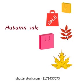 autumn sale paper package fallen leaves vector background