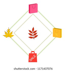 autumn sale paper package fallen leaves vector background