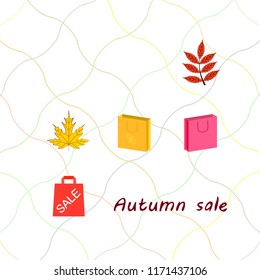 autumn sale paper package fallen leaves vector background