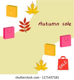 autumn sale paper package fallen leaves vector background