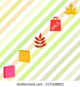 autumn sale paper package fallen leaves vector background