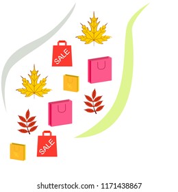 autumn sale paper package fallen leaves vector background
