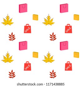 autumn sale paper package fallen leaves vector background