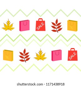autumn sale paper package fallen leaves vector background