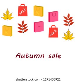 autumn sale paper package fallen leaves vector background