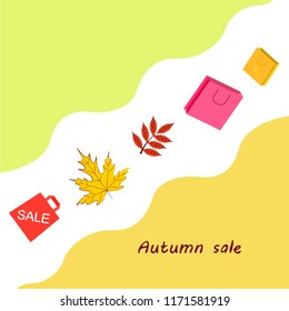 autumn sale paper package fallen leaves vector background autumn sale paper package fallen leaves vector background