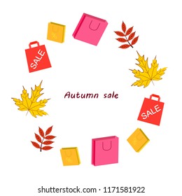autumn sale paper package fallen leaves vector background