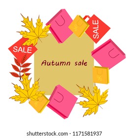 autumn sale paper package fallen leaves vector background