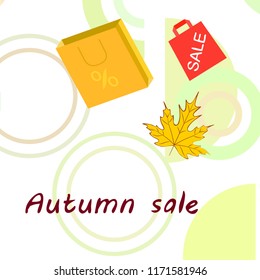 autumn sale paper package fallen leaves vector background