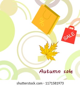 autumn sale paper package fallen leaves vector background