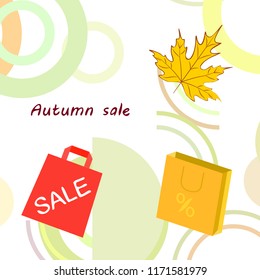 autumn sale paper package fallen leaves vector background