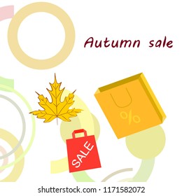 autumn sale paper package fallen leaves vector background