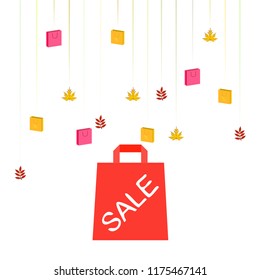autumn sale paper package fallen leaves vector background
