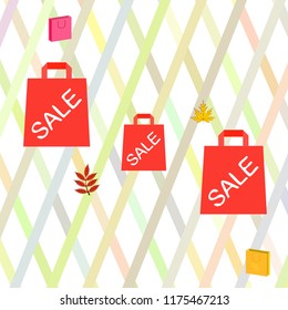 autumn sale paper package fallen leaves vector background