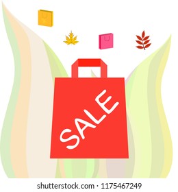 autumn sale paper package fallen leaves vector background