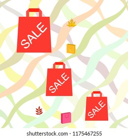 autumn sale paper package fallen leaves vector background