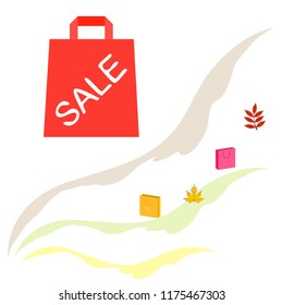 autumn sale paper package fallen leaves vector background