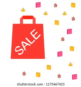 autumn sale paper package fallen leaves vector background