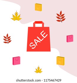autumn sale paper package fallen leaves vector background