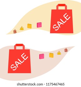 autumn sale paper package fallen leaves vector background