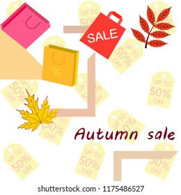 autumn sale paper package fallen leaves vector background