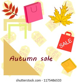 autumn sale paper package fallen leaves vector background