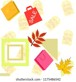 autumn sale paper package fallen leaves vector background