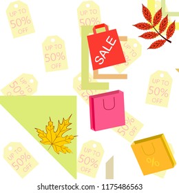 autumn sale paper package fallen leaves vector background