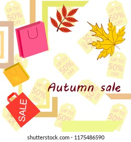 autumn sale paper package fallen leaves vector background