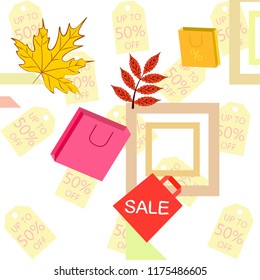 autumn sale paper package fallen leaves vector background