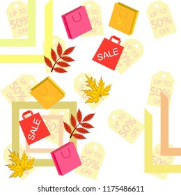 autumn sale paper package fallen leaves vector background