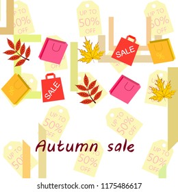 autumn sale paper package fallen leaves vector background