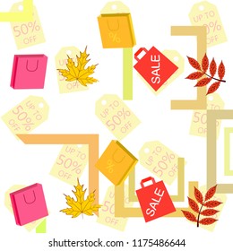 autumn sale paper package fallen leaves vector background