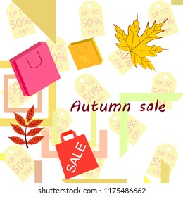 autumn sale paper package fallen leaves vector background