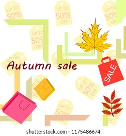 autumn sale paper package fallen leaves vector background
