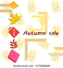 autumn sale paper package fallen leaves vector background