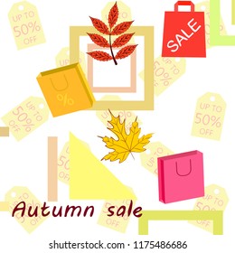 autumn sale paper package fallen leaves vector background