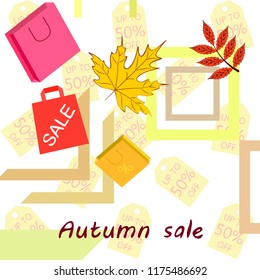 autumn sale paper package fallen leaves vector background
