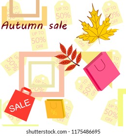 autumn sale paper package fallen leaves vector background