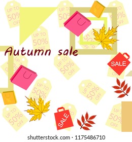 autumn sale paper package fallen leaves vector background