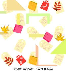 autumn sale paper package fallen leaves vector background