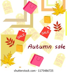 autumn sale paper package fallen leaves vector background