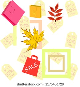 autumn sale paper package fallen leaves vector background