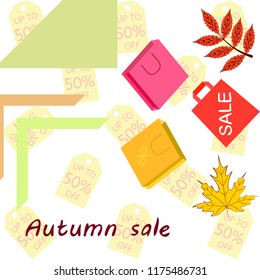 autumn sale paper package fallen leaves vector background