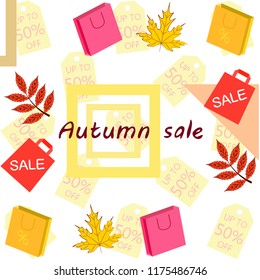autumn sale paper package fallen leaves vector background